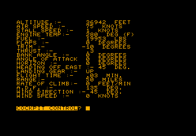 Flight Simulator game screenshot for Commodore PET